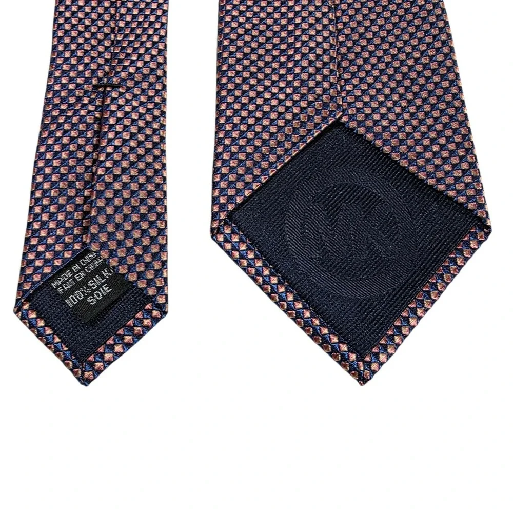 MICHAEL KORS Silk Tie Men Polka Dot Pattern Necktie Navy Pink Dress Preppy Style